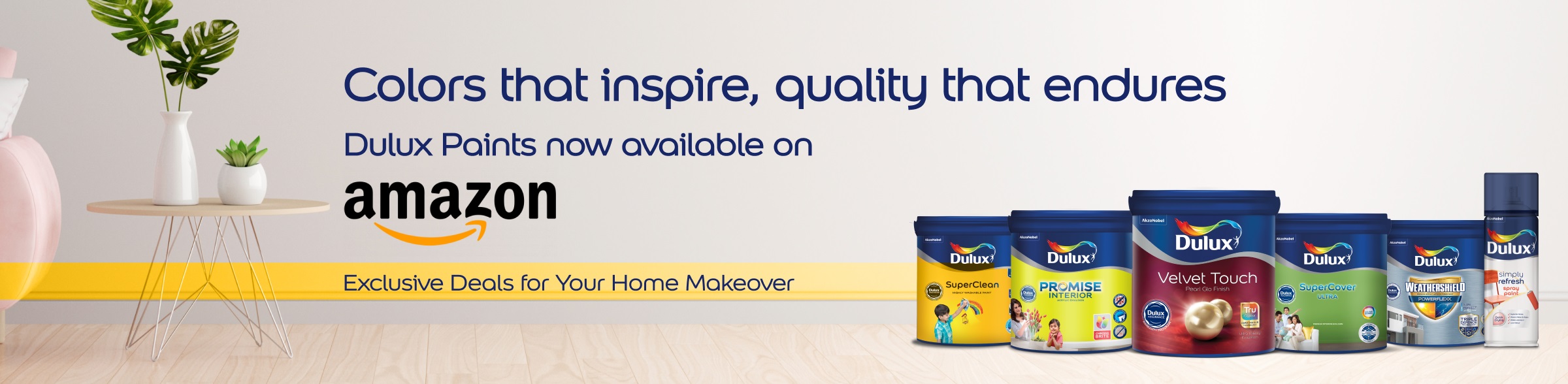 Banner showing paint cans that can be purchased from Amazon